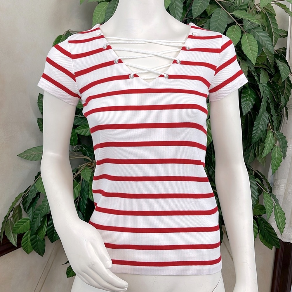 RALPH LAUREN SPORT STRIPED LACE UP TOP